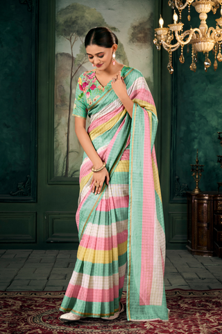 Multi Colour Soft Linen Silk Saree_Kumari Sarees