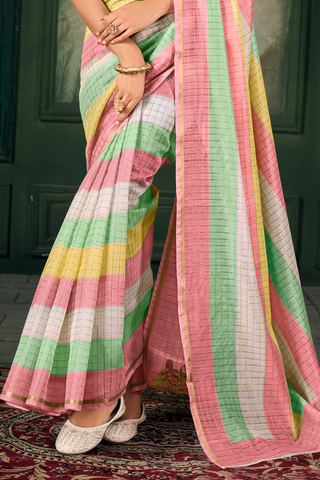 MULTI COLOUR SOFT LINEN SILK SAREE