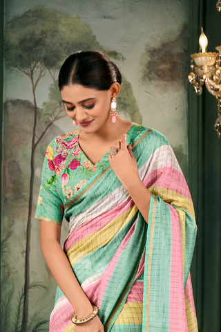 Multi Colour Soft Linen Silk Saree_Kumari Sarees