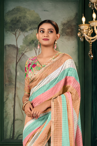 Multi Colour Soft Linen Silk Saree