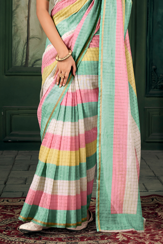 Multi Colour Soft Linen Silk Saree_Kumari Sarees