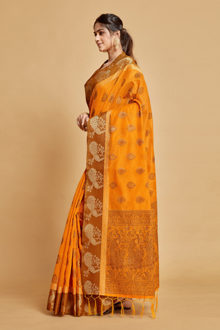 Mustard Chanderi Cotton Saree_Kumari Sarees