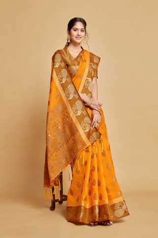 Mustard Chanderi Cotton Saree_Kumari Sarees
