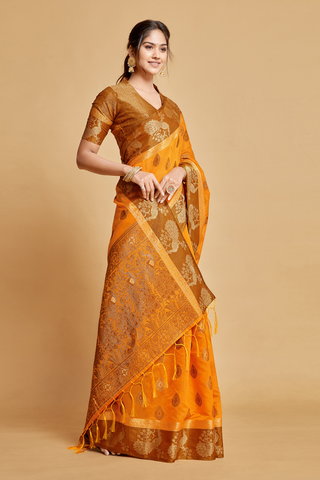 Mustard Chanderi Cotton Saree_Kumari Sarees