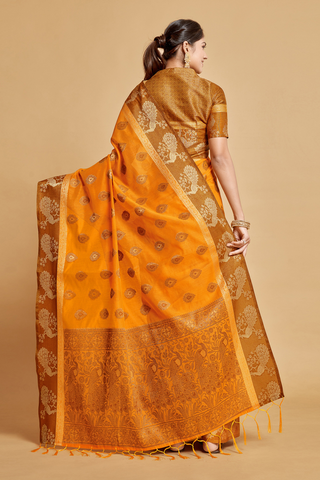 Mustard Chanderi Cotton Saree_Kumari Sarees