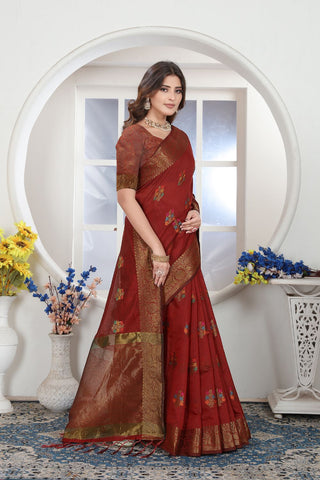 Maroon Chanderi Cotton Saree_Kumari Sarees