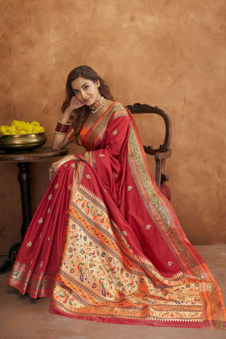 Maroon Banarasi Soft Silk Saree