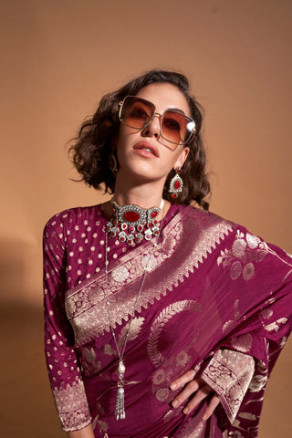 Maroon Pure Georgette Handloom Weaving Silk Saree_Kumari Sarees