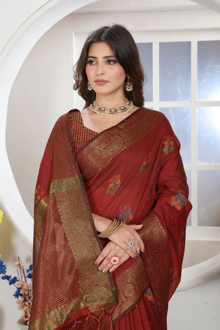 Maroon Chanderi Cotton Saree_Kumari Sarees