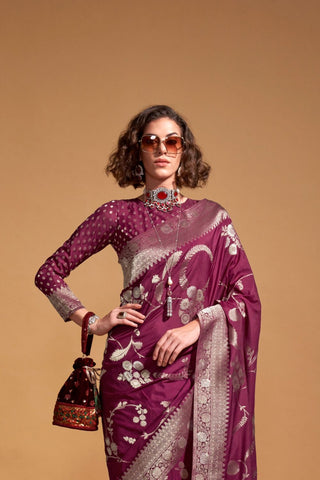 Maroon Pure Georgette Handloom Weaving Silk Saree_Kumari Sarees