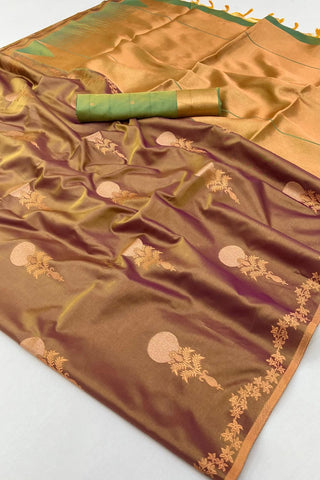 Maroon Two Tone Handloom Weaving Silk Saree_Kumari Sarees