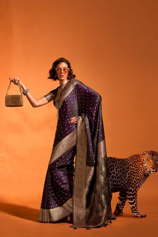 Maroon Satin Handloom Woven Saree_Kumari Sarees