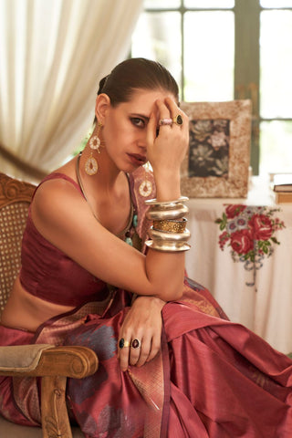 Maroon Handloom Weaving Silk Zari Saree_Kumari Sarees