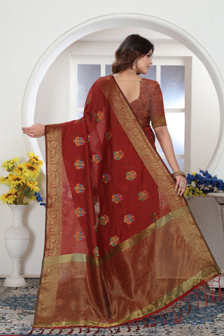 Maroon Chanderi Cotton Saree_Kumari Sarees