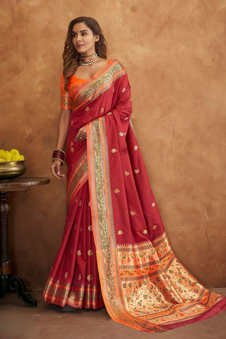 Maroon Banarasi Soft Silk Saree_Kumari Sarees