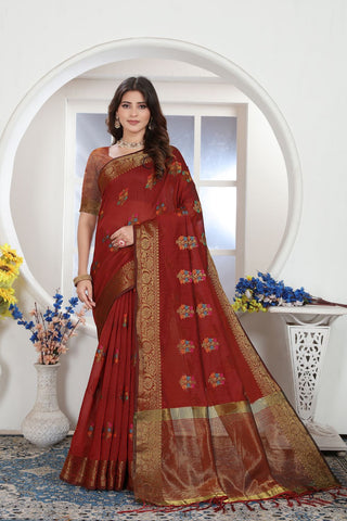Maroon Chanderi Cotton Saree_Kumari Sarees