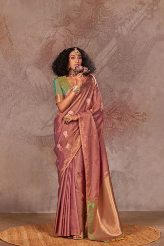 Maroon Two Tone Handloom Weaving Silk Saree_Kumari Sarees