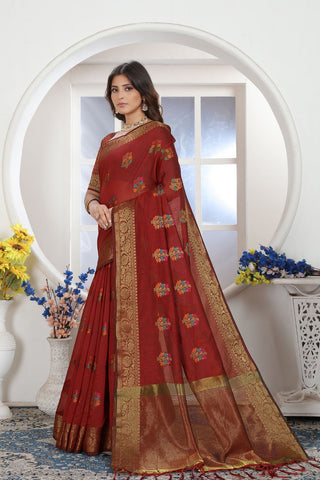 Maroon Chanderi Cotton Saree_Kumari Sarees