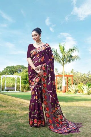 Maroon Soft Cotton Jamdani Floral Saree_Kuari Sarees