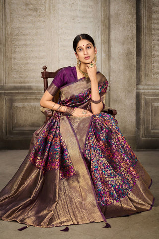 Maroon Banarasi Pashmina Silk Saree_Kumari Sarees
