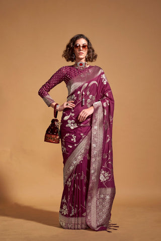 Maroon Pure Georgette Handloom Weaving Silk Saree_Kumari Sarees