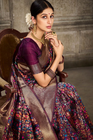 Maroon Banarasi Pashmina Silk Saree_Kumari Sarees