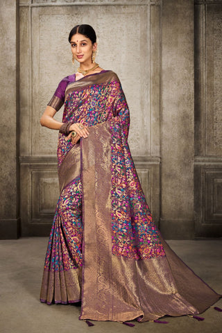 Maroon Banarasi Pashmina Silk Saree_Kumari Sarees
