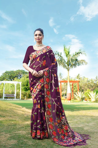 Maroon Soft Cotton Jamdani Floral Saree_Kuari Sarees