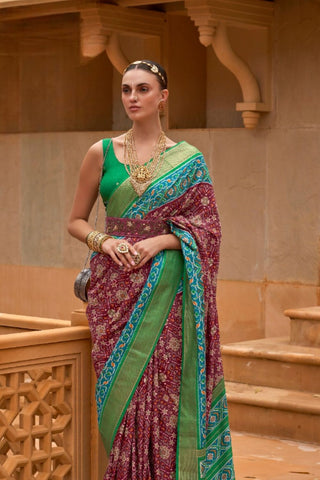 Maroon Banarasi Patola Silk Saree_Kumari SArees