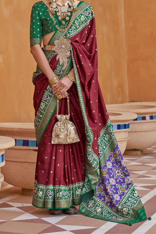 Maroon & Green Banarasi Patola Silk Saree_Kumari Sarees
