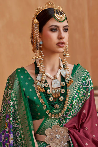 Maroon & Green Banarasi Patola Silk Saree_Kumari Sarees