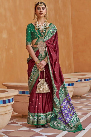 Maroon & Green Banarasi Patola Silk Saree_Kumari Sarees