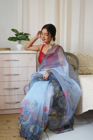 Multi Colour Organza Silk Saree_Kumari Sarees