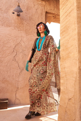 Multicolour Printed Zari Tissue Handloom Weaving Saree_Kumari Sarees