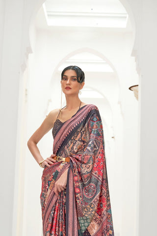MULTI COLOUR PURE SILK CREEP SAREE
