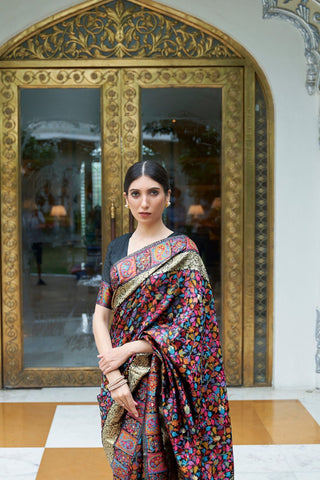 MULTICOLOUR KASHMIRI MODAL HANDLOOM WEAVING SILK SAREE