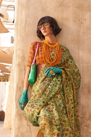 Multicolour Printed Zari Tissue Handloom Weaving Saree_Kumari Sarees