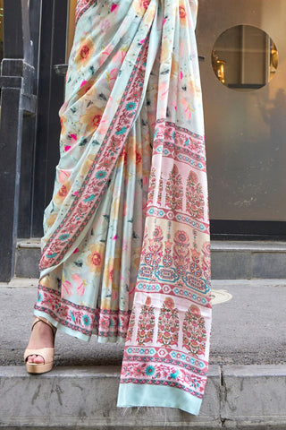 MULTICOLOUR PRINTED SATIN GEORGETTE SAREE