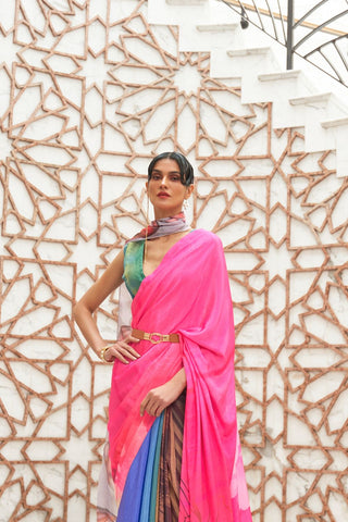 MULTI COLOUR PURE SILK CREEP SAREE