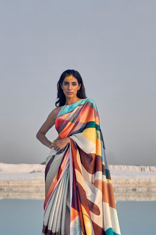 Multi Colour Crepe Digital Printed Saree