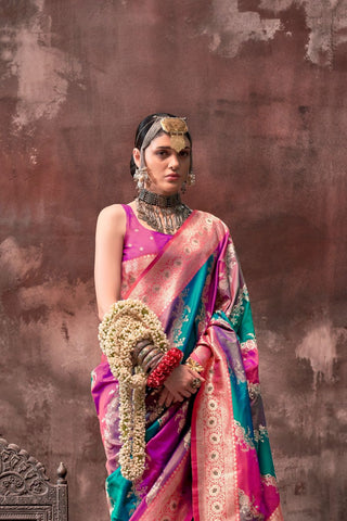 Multicolour Handloom Weaving Silk Saree