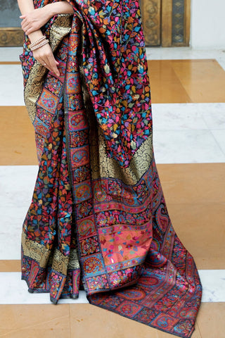 Multicolour Kashmiri Modal Handloom Weaving Silk Saree_Kumari Sarees