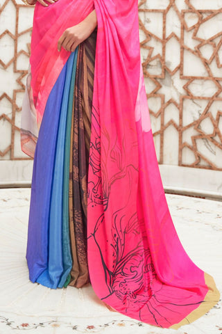 MULTI COLOUR PURE SILK CREEP SAREE
