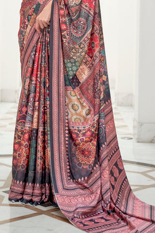 MULTI COLOUR PURE SILK CREEP SAREE
