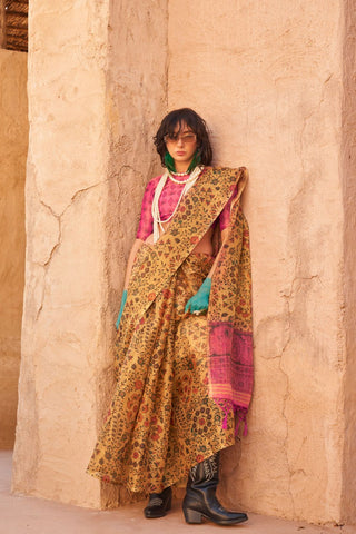 Multicolour Printed Zari Tissue Handloom Weaving Saree_Kumari Sarees