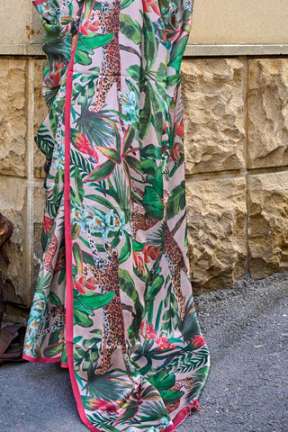 MULTICOLOUR PRINTED SATIN GEORGETTE SAREE