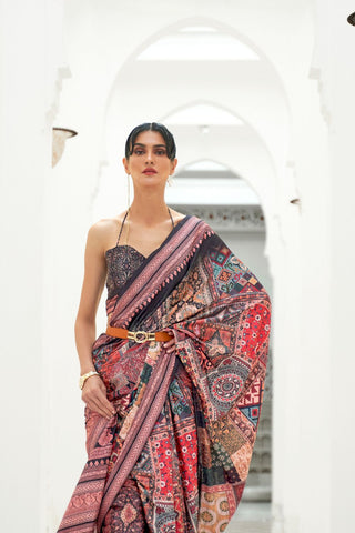 MULTI COLOUR PURE SILK CREEP SAREE