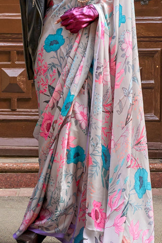 MULTICOLOUR PRINTED SATIN GEORGETTE SAREE