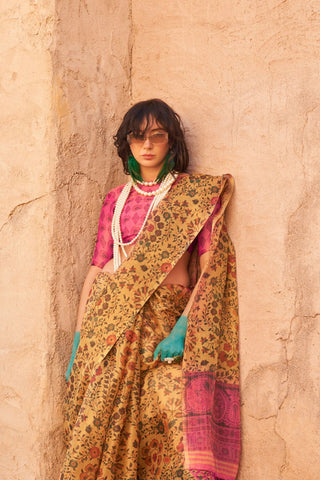 Multicolour Printed Zari Tissue Handloom Weaving Saree_Kumari Sarees