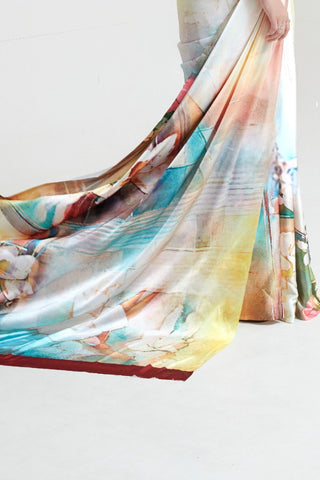 Multi Colour Digital Printed Silk Saree